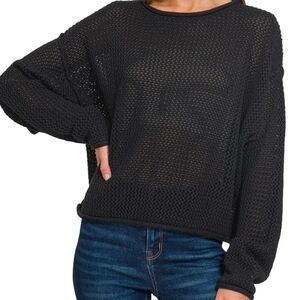 Zenana Outfitters Black Mesh Sweater